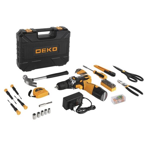 Дрель-шуруповерт аккумуляторная DEKO DKCD12FU 12 В Li-ion 1x15 Ач и набор инструментов 104 предмета 671200₽