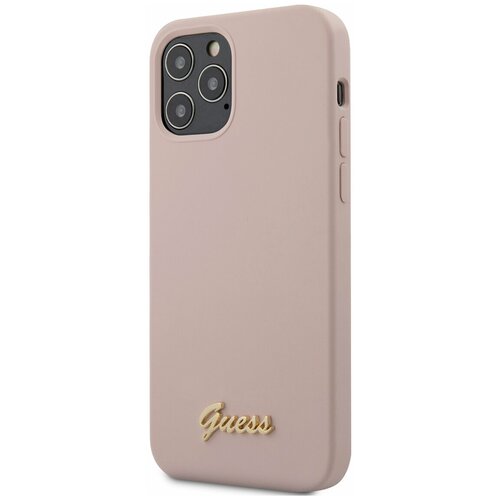 фото Чехол guess для iphone 12/12 pro (6.1) liquid silicone gold metal logo hard pink