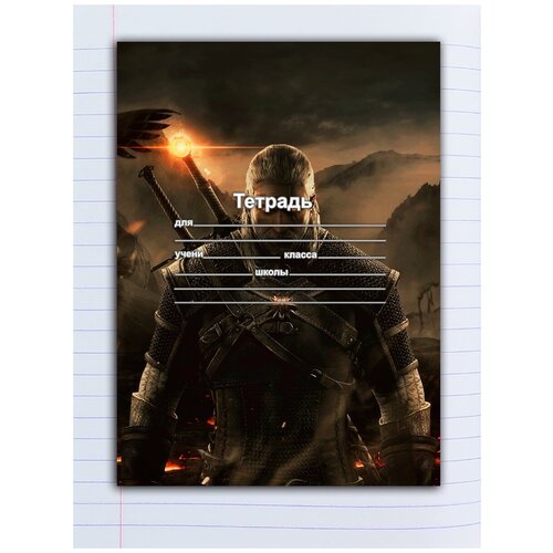 фото "набор тетрадей 5 штук, 18 листов в линейку с рисунком witcher, ведьмак на фоне гор, птицы, лава" drabs