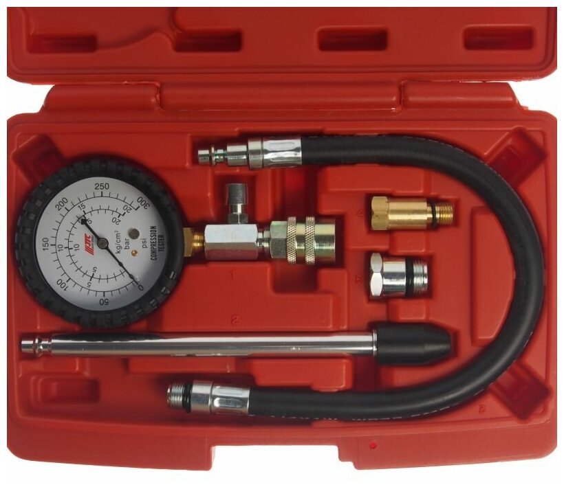 JTC JTC1621A Компрессометр для бензиновых двигателей с набором адаптеров — фото 1