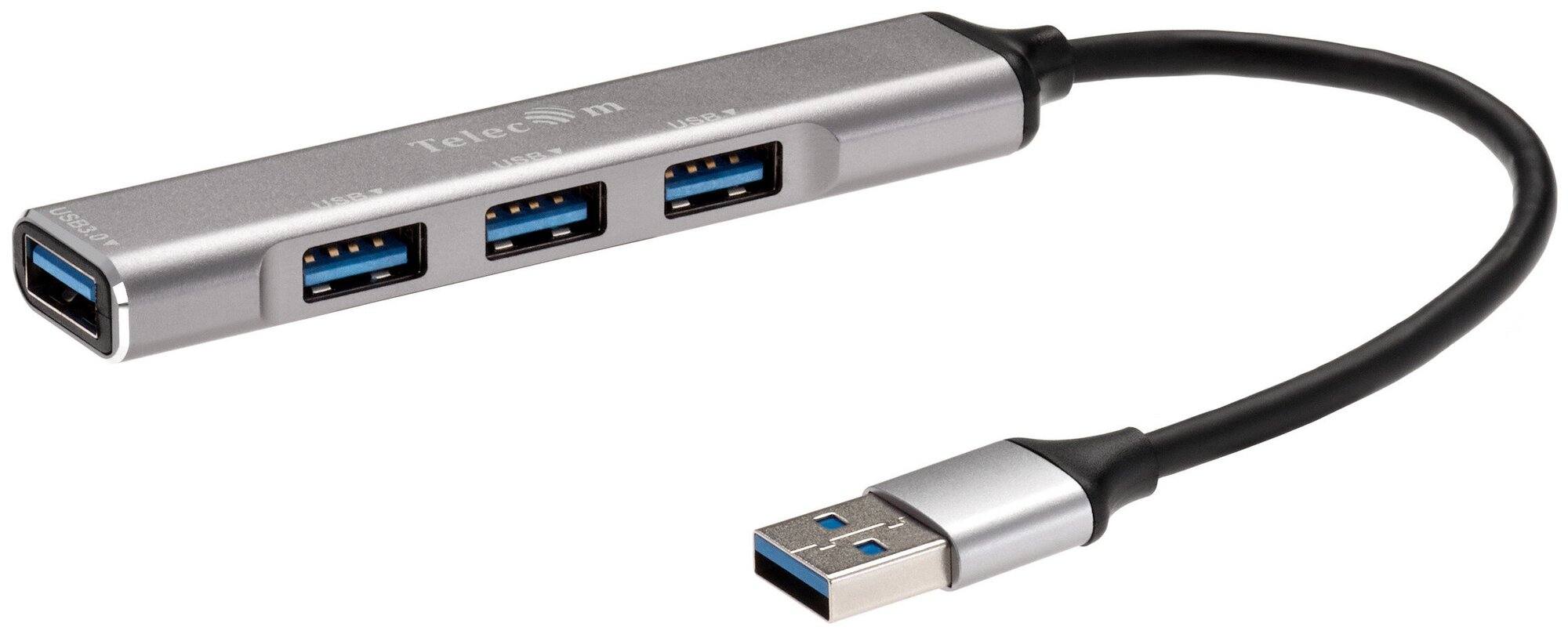 Переходник USB 3.0 -->USB3.0+3 USB2.0, Aluminum Shell, 0.2м Telecom <TA308U> VCOM Мультифункциональный хаб Telecom USB 3.0 M/USB 3.0 F/3 x USB 2.0 F (TA308U) - фото №1