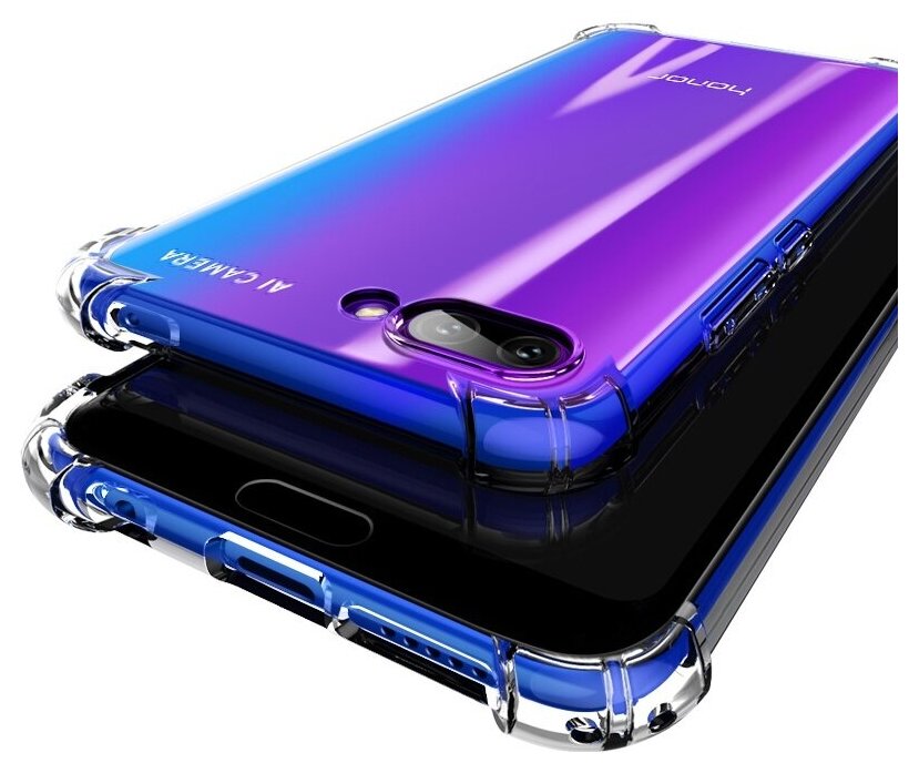 Чехол панель накладка MyPads для Huawei Honor 10 с защитными заглушками с защитой боковых кнопок с усиленными углами силиконовая прозрачная