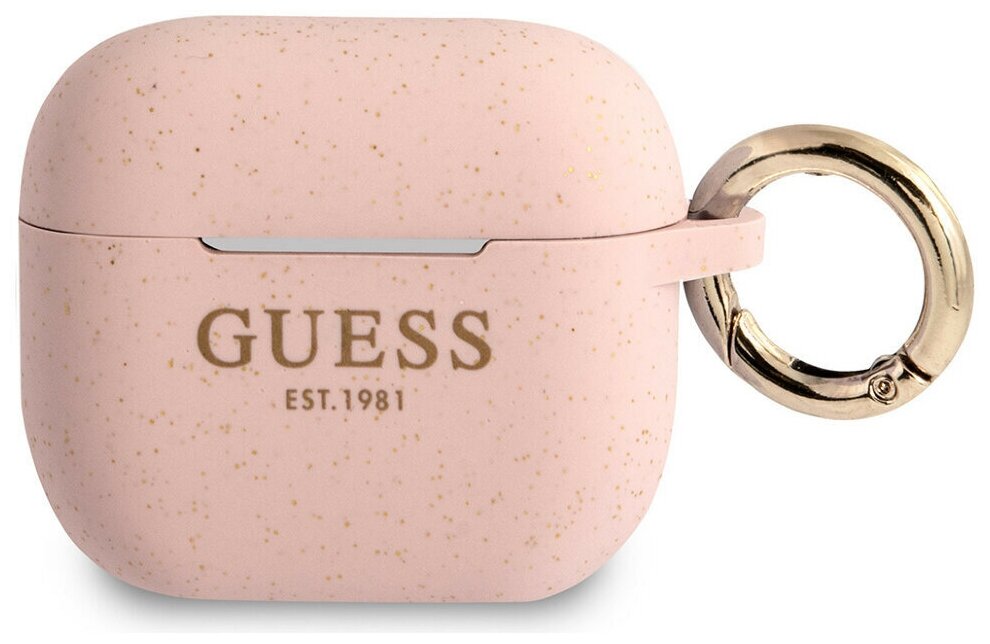 Guess для Airpods 3 чехол Silicone with ring Glitter/Light pink
