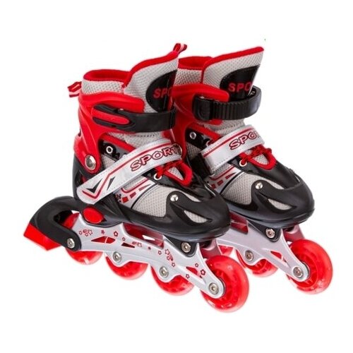 Ролики раздвижные красные, колеса PU 64 мм со светом, р-р M, 35-38, в сумке 41,2*35,3*12,2 см