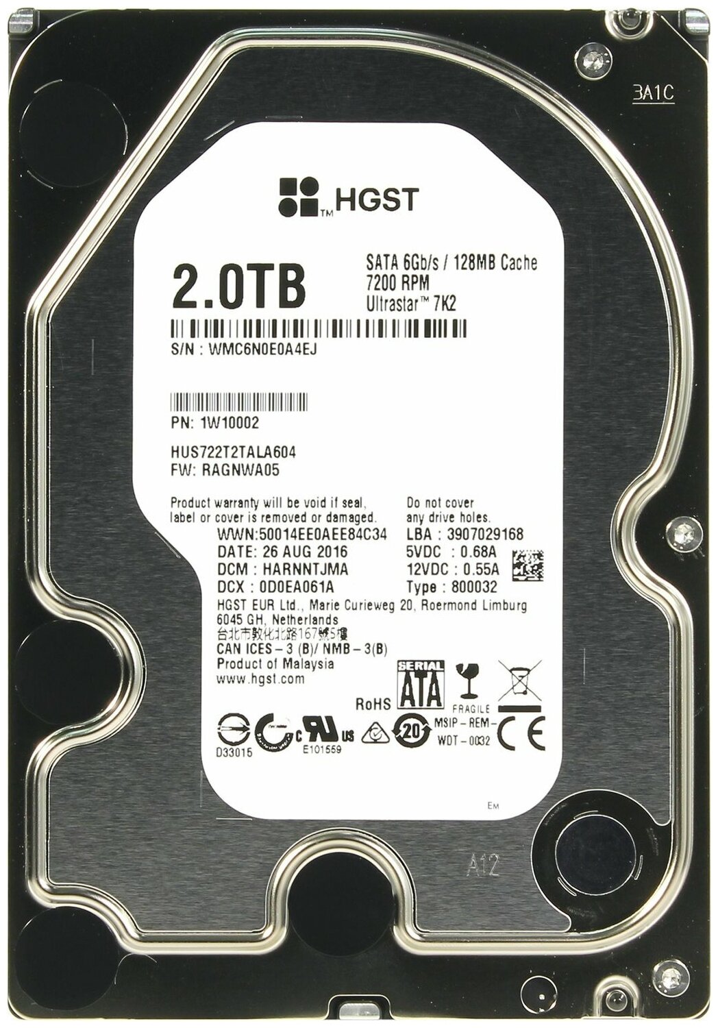 Жесткий диск 2Tb SATA-III HGST Hitachi Ultrastar 7K2 1W10002 1205100₽