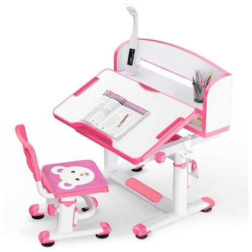 Детский комплект Mealux EVO BD-10 blue с лампой: Растущая парта (длина столешницы - 77 см.) + растущий стул + лампа.