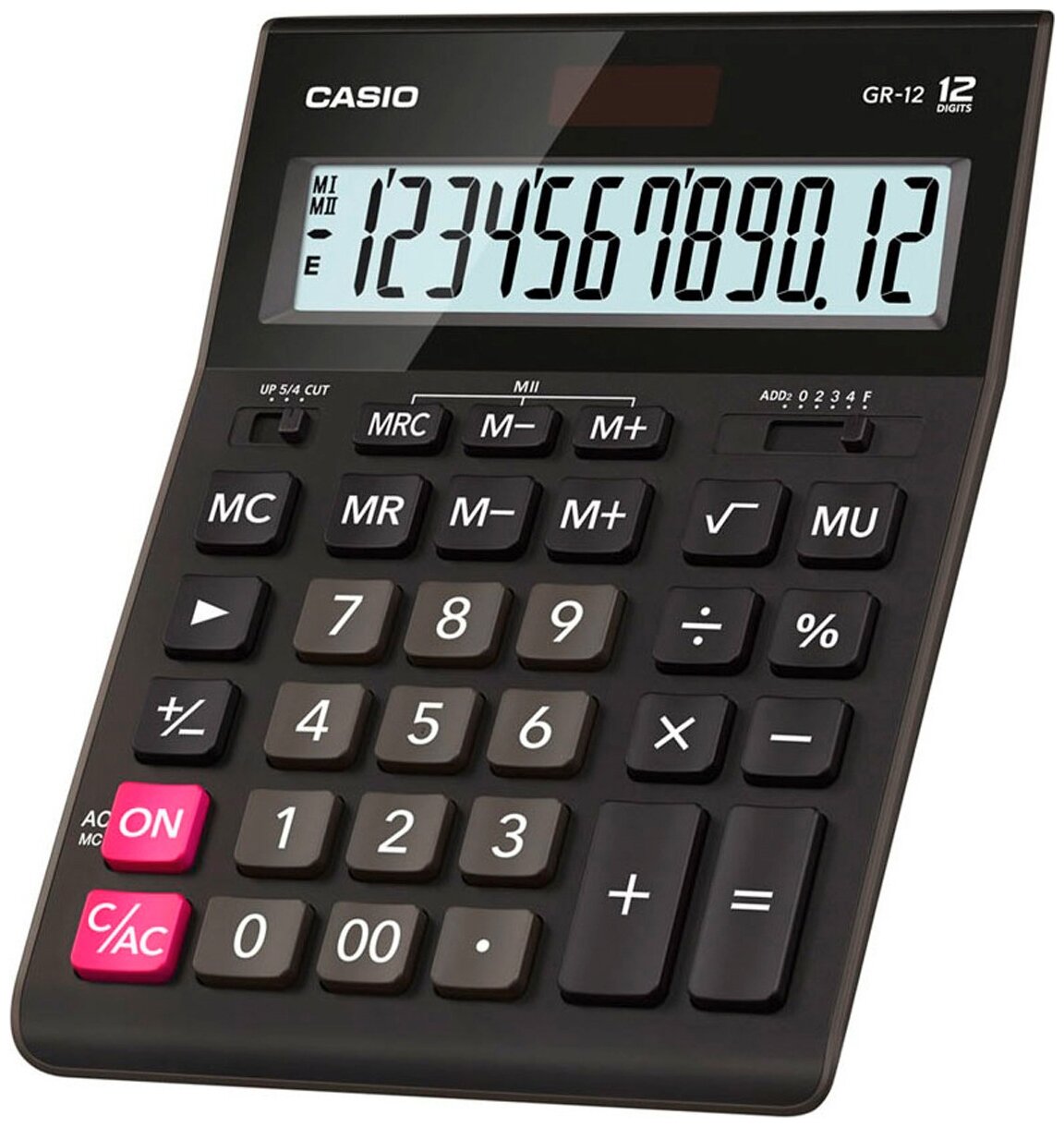 Калькулятор настольный CASIO GR-12-W (209x155 мм), 12 разрядов, двойное питание, черный, европодвес 1 шт.