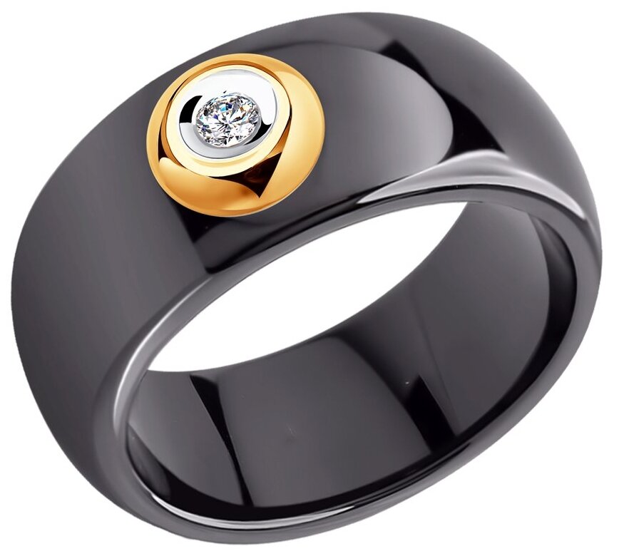 Кольцо SOKOLOV из чёрной керамики с золотом и бриллиантом 6015010 