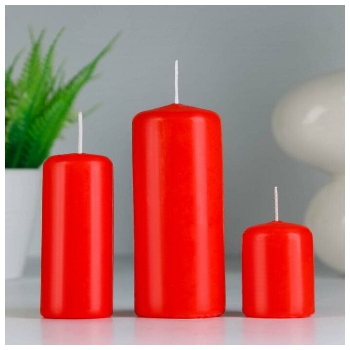 Набор свечей - цилиндров, набор 3 шт, красная (4х5 см, 4х9 см, 5х11,5 см) 7088601