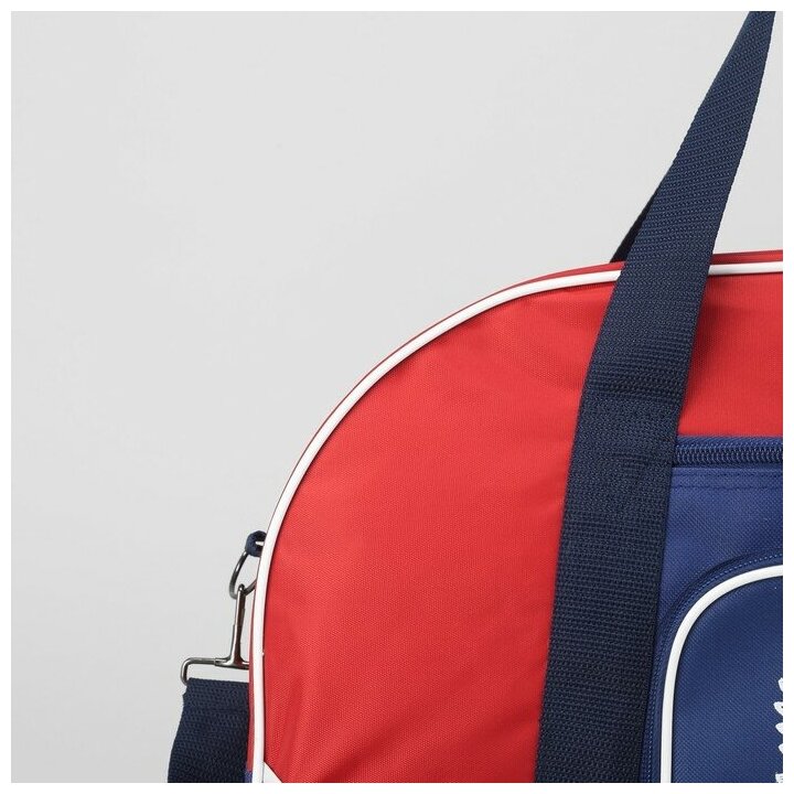 Сумка спортивная на молнии, 3 наружных кармана, длинный ремень, цвет красный/синий - фотография № 4