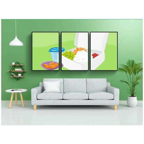 фото Набор модулных постеров для интерьера "коробка риса, финиковая пальма, минеральная вода" 60x90 см. в тубусе, без рамки lotsprints