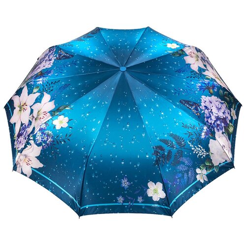 POPULAR зонт женский, 3 сложения, суперавтомат, сатин, купол 103 см. 209-02 цвет синий/бирюзовый