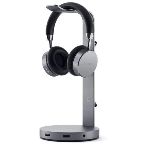 Алюминиевая подставка-хаб для наушников Satechi 3 USB-A 30 разъём 35 мм Серый космос Space Gray 499000₽