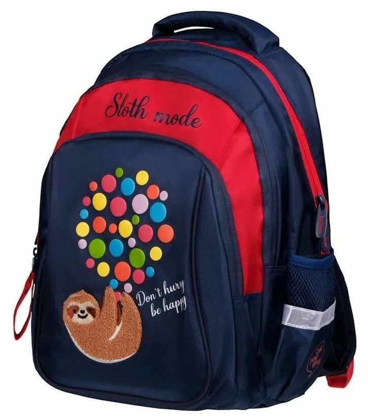 Рюкзак Berlingo Comfort "Sloth mode" RU06707, 38*27*18 см, 3 отделения, 3 кармана, синий, красный