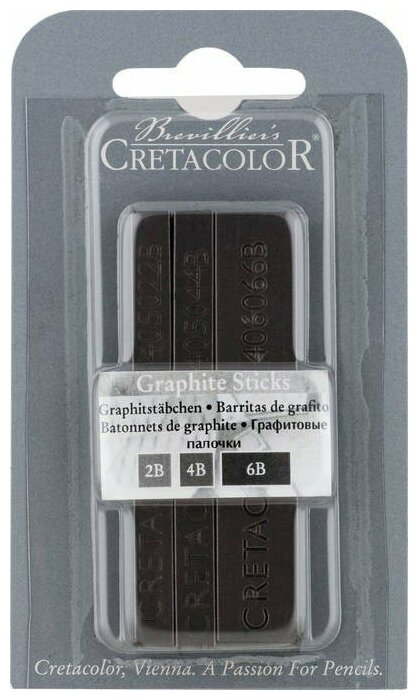 Набор чернографитовых брусков Cretacolor в блистере, 2 маленьких бруска твердость 2В,4В, большой брусок 6В