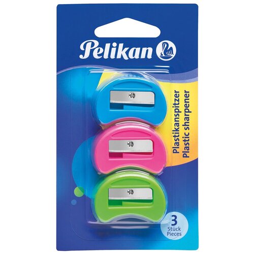 Точилка без контейнера Pelikan, 3 цвета, 3шт, блистер