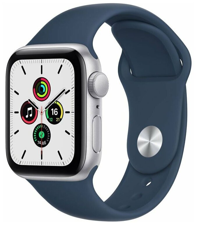 Apple Watch SE GPS 40mm Silver Aluminum Case with Abyss Blue Sport Band (Серебристый/синий омут) (MKNY3)
