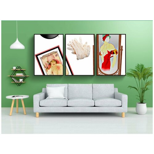 фото Набор модулных постеров для интерьера "элементы ретро женщин, туфли, зеркало" 60x90 см. в тубусе, без рамки lotsprints