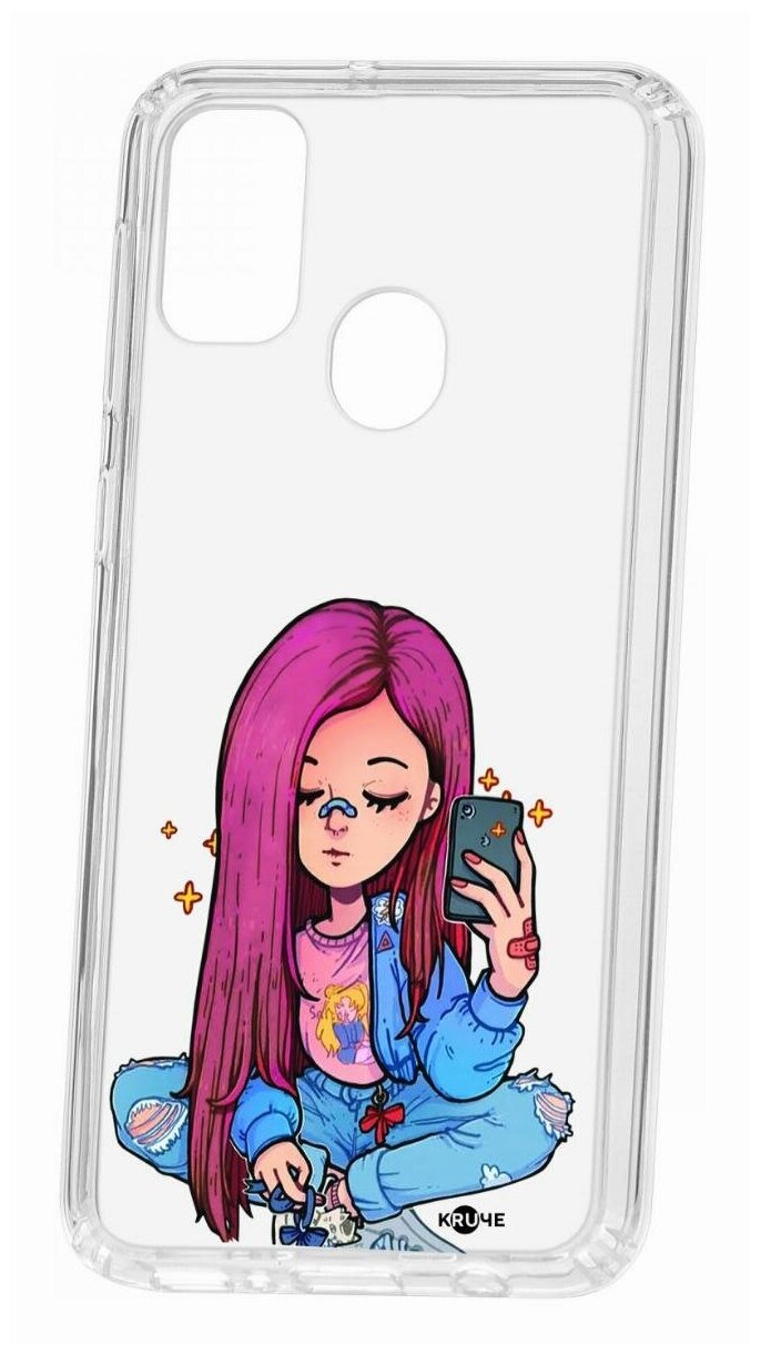 Чехол для Samsung Galaxy M30S Kruche Print Pink Hair, пластиковая накладка, силиконовый бампер с защитой камеры, защитный прозрачный кейс с рисунком
