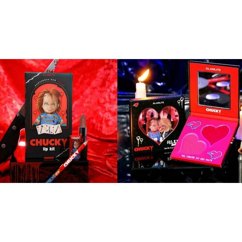 Набор декоративной косметики Chucky x Glamlite : румяна New Blush Duo; набор для губ Chucky