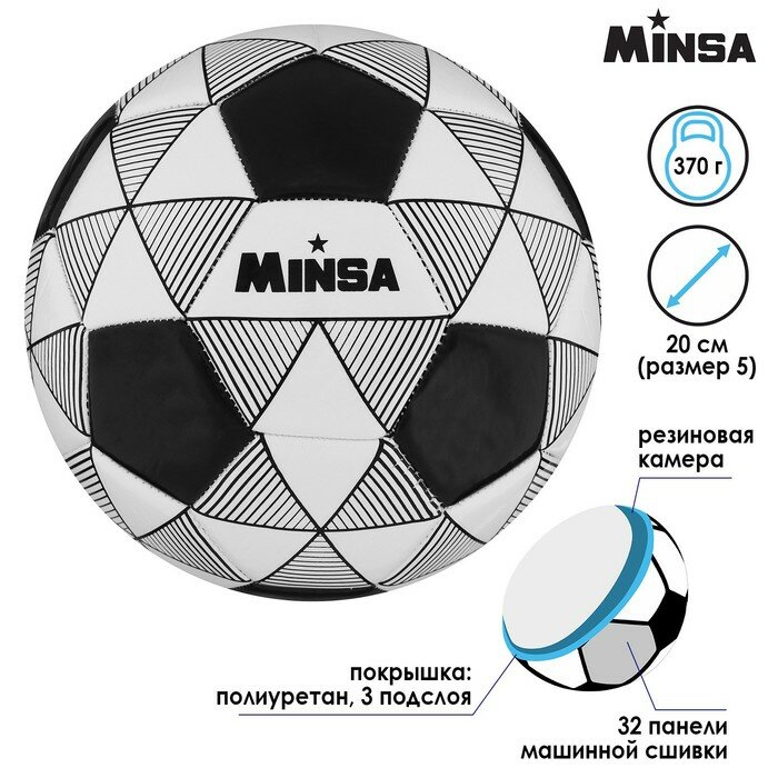 Мяч футбольный Minsa Minsa, размер 5, ПУ, 32 панели, 3 слоя, машинная сшивка (7393194)