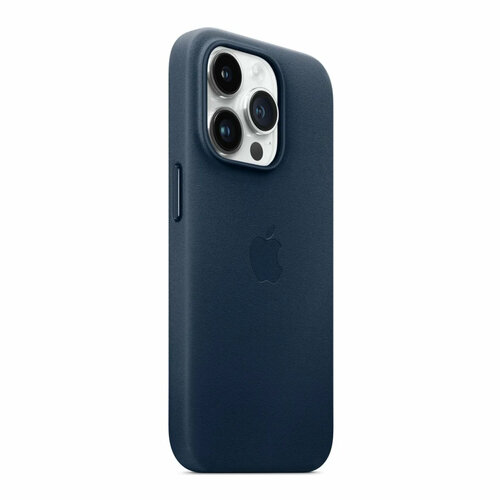 Чехол накладка противоударная Leather Case with MagSafe на iPhone 15 Pro синий