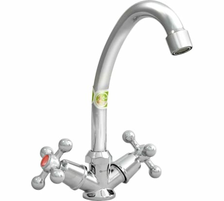 Juguni Смеситель для мойки двуручный с гибкой подводкой, крепление-гайка, кран-букса кера 0402.788