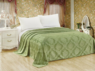 Плед двуспальный евро 200х220 салатовый, покрывало на кровать и диван Cleo Parma, пушистый с рисунком, велсофт