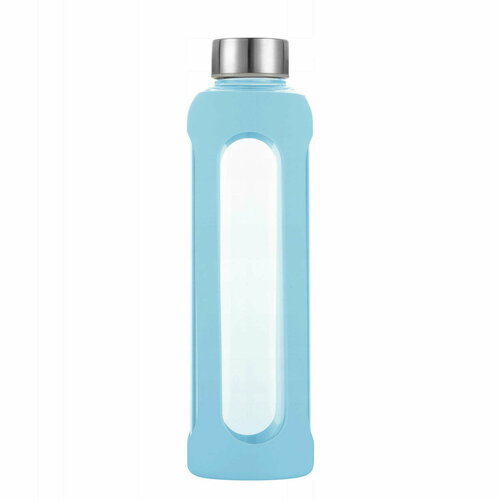 Бутылка для воды 550 мл. Kamille KM 9024 стеклянная в силиконовом чехле (9024 / 0,55 л. / голубой)