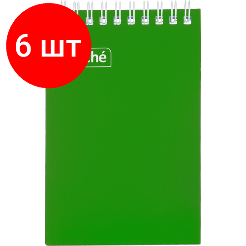 Комплект 6 штук, Блокнот на спирали А6 60л. ATTACHE, т.-зеленый, блок 60г, обложка 215г