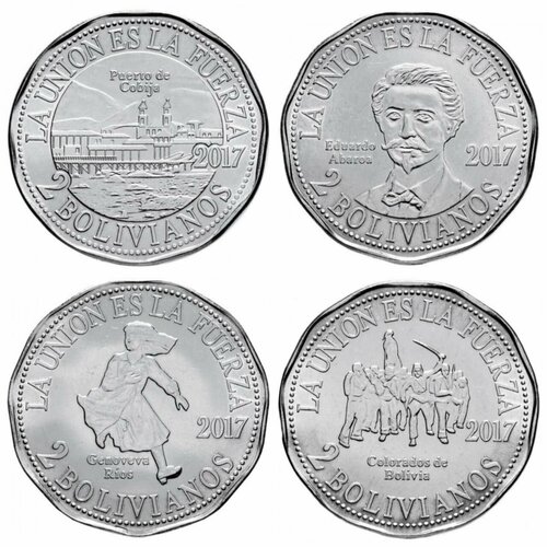 Боливия Набор монет 2 боливиано 2017 Тихоокеанская война (4 штуки) UNC