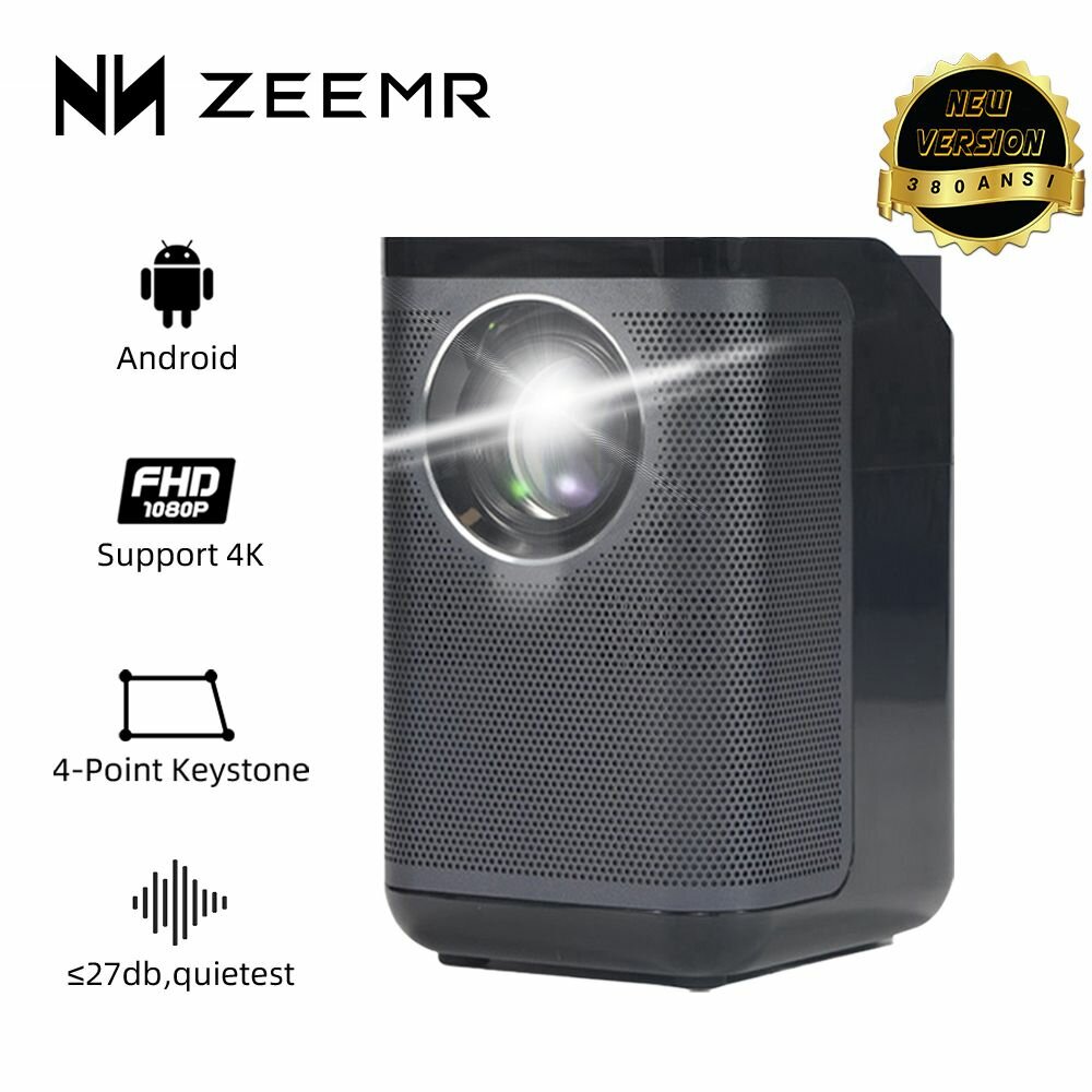 Проектор ZEEMR D1 Pro Android - оригинальный поддерживает Full HD 4K и 1080P. Мини-проектор для домашнего использования портативный с Wi-Fi Bluetooth и встроенным динамиком.