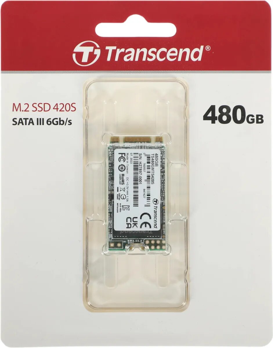 Накопитель SSD M.2 Transcend 480GB, SATA3, up to 560/340MBs, 85000 IOPs, 3D TLC, 22х42мм - фото №3