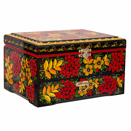 Деревянная шкатулка Хохломская птичка 17 х 13 см