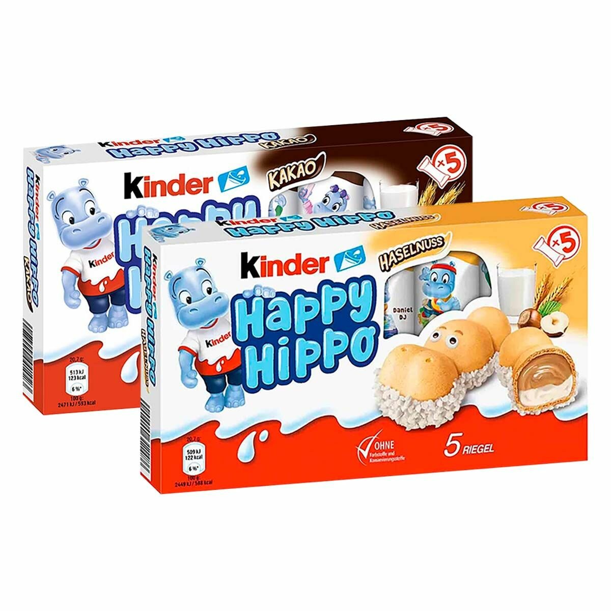 Печенье Kinder Happy Hippo набор - 2 вкуса (Hazelnut, Cacao), (Германия), 103,5 г