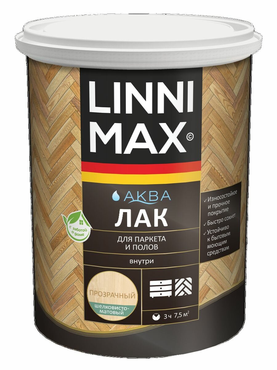 Лак паркетный Linnimax Аква, акриловый, шелковисто-матовый, 0,9 л