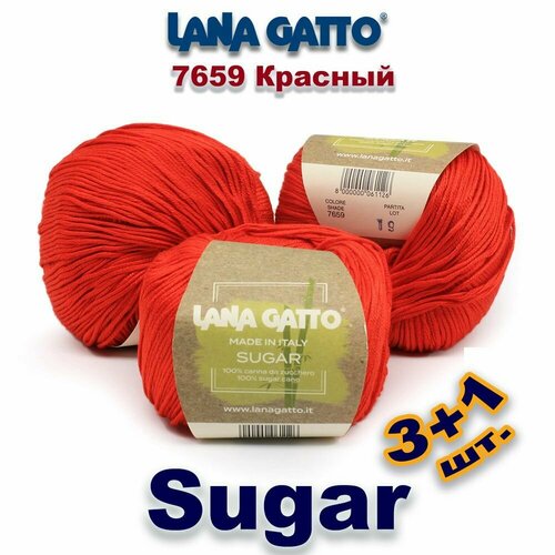 Пряжа Lana Gatto Sugar / Лана Гатто Шугар (Сахар) Вискоза: 100% Цвет: #7659, Красный (4 мотка) пряжа lana gatto sugar лана гатто шугар сахар вискоза 100% цвет 30365 горчица senape 4 мотка