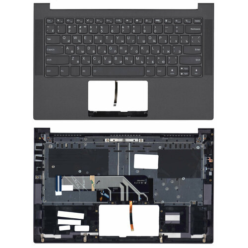 Клавиатура (топ-панель) для ноутбука Lenovo IdeaPad Yoga Slim 7-14IIL05 черная с черным топкейсом, с подсветкой