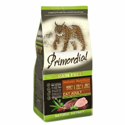Беззерновой сухой корм для кошек Primordial с уткой и индейкой, 6 кг