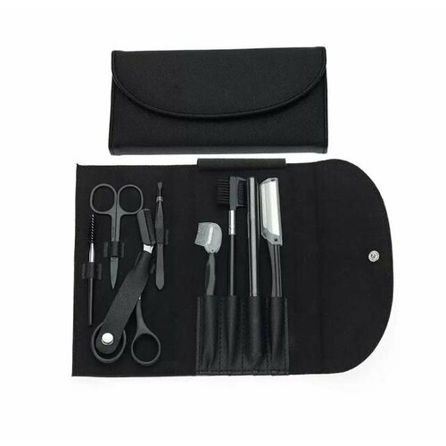 Набор инструментов для моделирования и коррекции формы бровей в чехле. Ножницы и пинцеты для бровей.