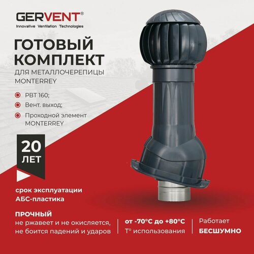 Изображение товара GERVENT Система вытяжной вентиляции для металлочерепицы Монтеррей, серый графит