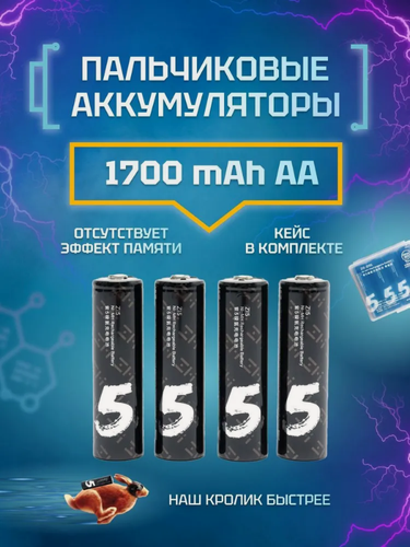 Изображение товара Аккумулятор Ni-MH ZMI типа AA 1700 mAh (уп.4 шт) (AA 512) тех. пак. черный