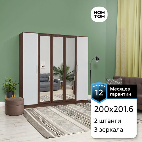 Шкаф для одежды с зеркалом Нонтон Мартина, белый / венге 200 см ...