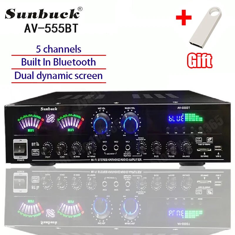 MAOZUA AV-555BT/999BT Bluetooth усилитель звука 7 каналов, AV-555BT, EU Plug