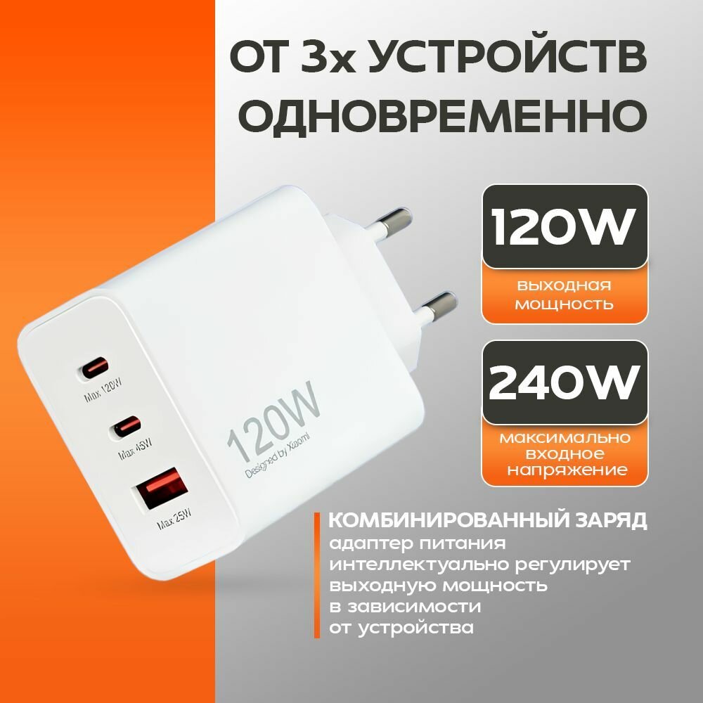 Сетевое зарядное устройство Xiaomi 120W в интерьере кухни рядом с гаджетами