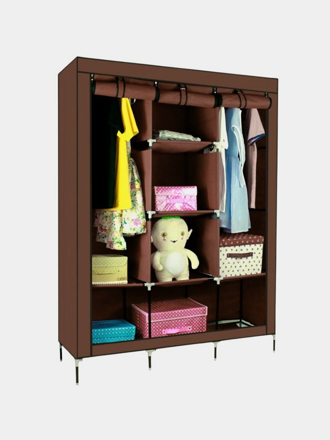 Шкаф тканевый для хранения вещей и обуви, гардероб, 130 * 45 * 175 см коричневый