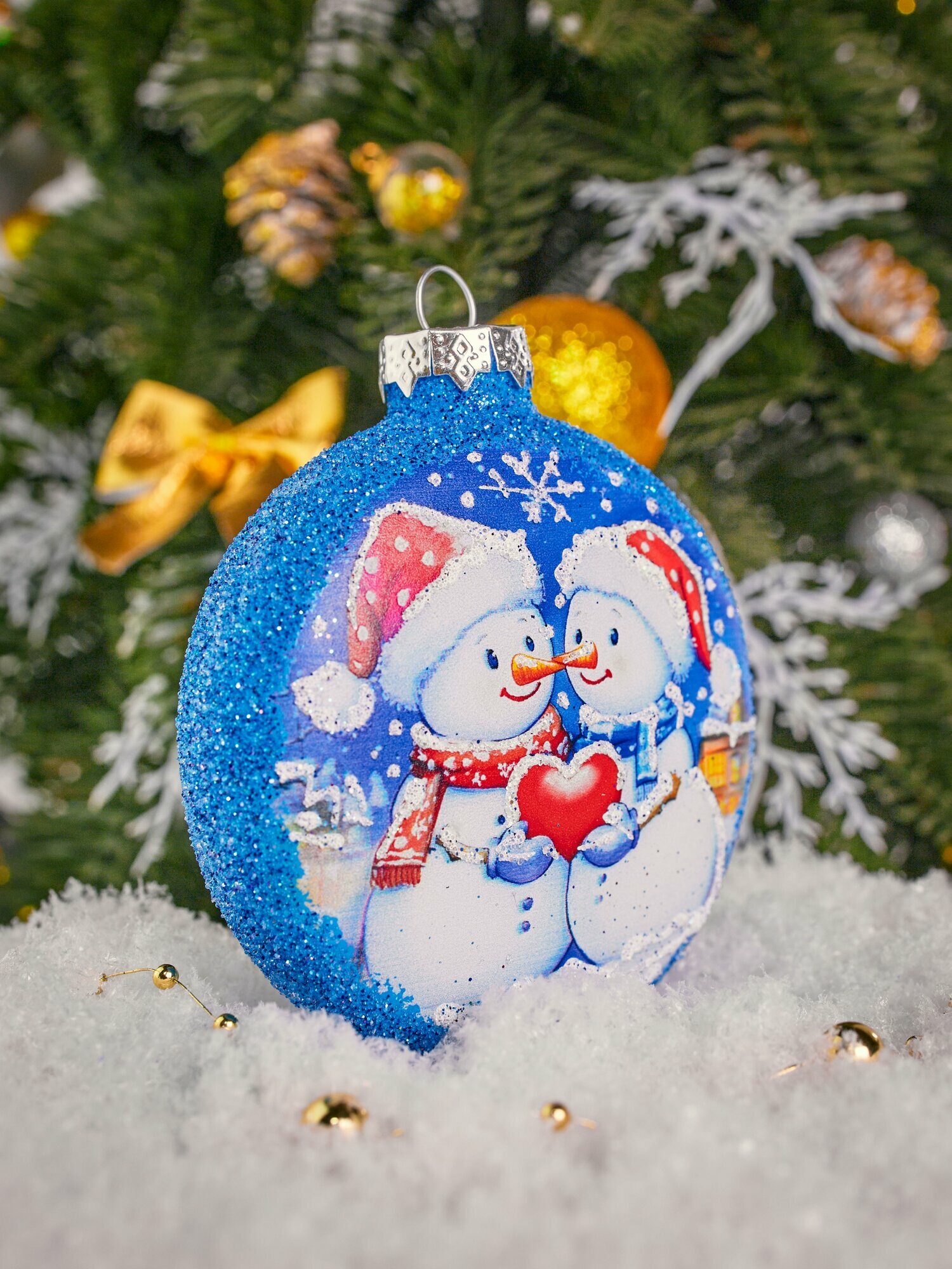 Елочная игрушка стеклянная медальон, 75 мм — фото 1