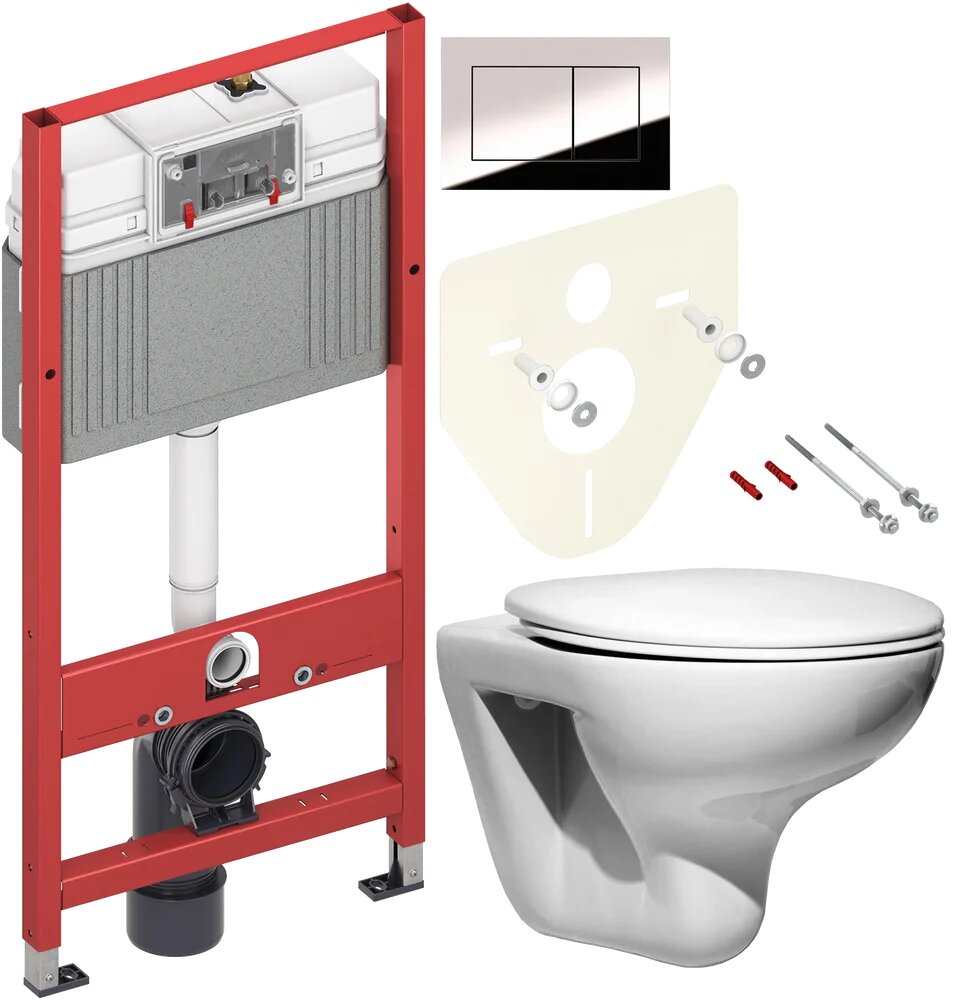 Комплект 3 в 1 Унитаз подвесной Roca Mateo 346200000 / Сиденье DIWO Матео 0346 быстросъемное с микролифтом / Инсталляция с кнопкой TECE Now 9400412 цвет хром