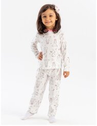 269541804 Пижама для девочки (лонгслив и брюки) котмаркот белая размер 128