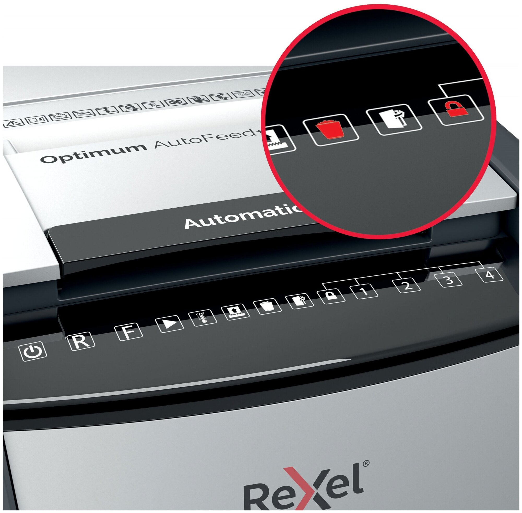 Уничтожитель бумаг REXEL Optimum AutoFeed 130X, с автоподачей, P-4, 4х28 мм, 130 лист. одновременно, 44л [2020130xeu] - фото №7